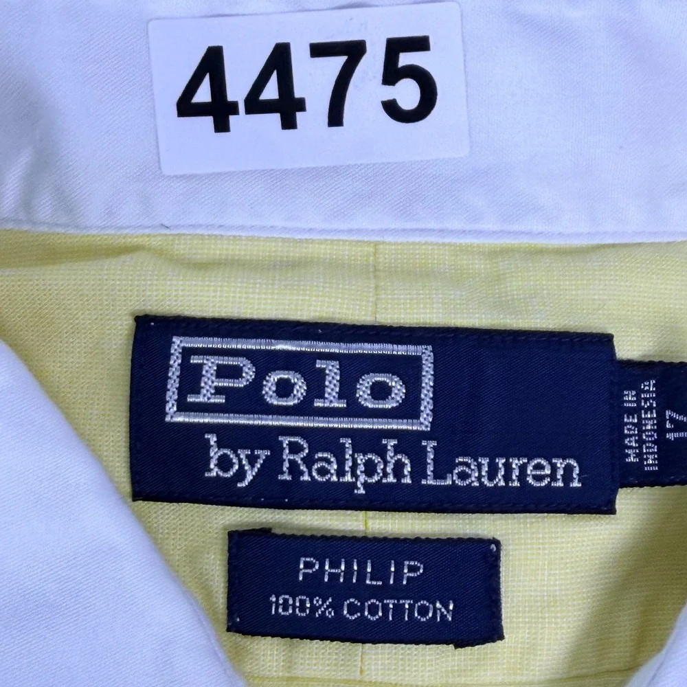 Polo Ralph Lauren Button Down Shirt Men 17 XL Yellow Philip Contrast Collar Prep